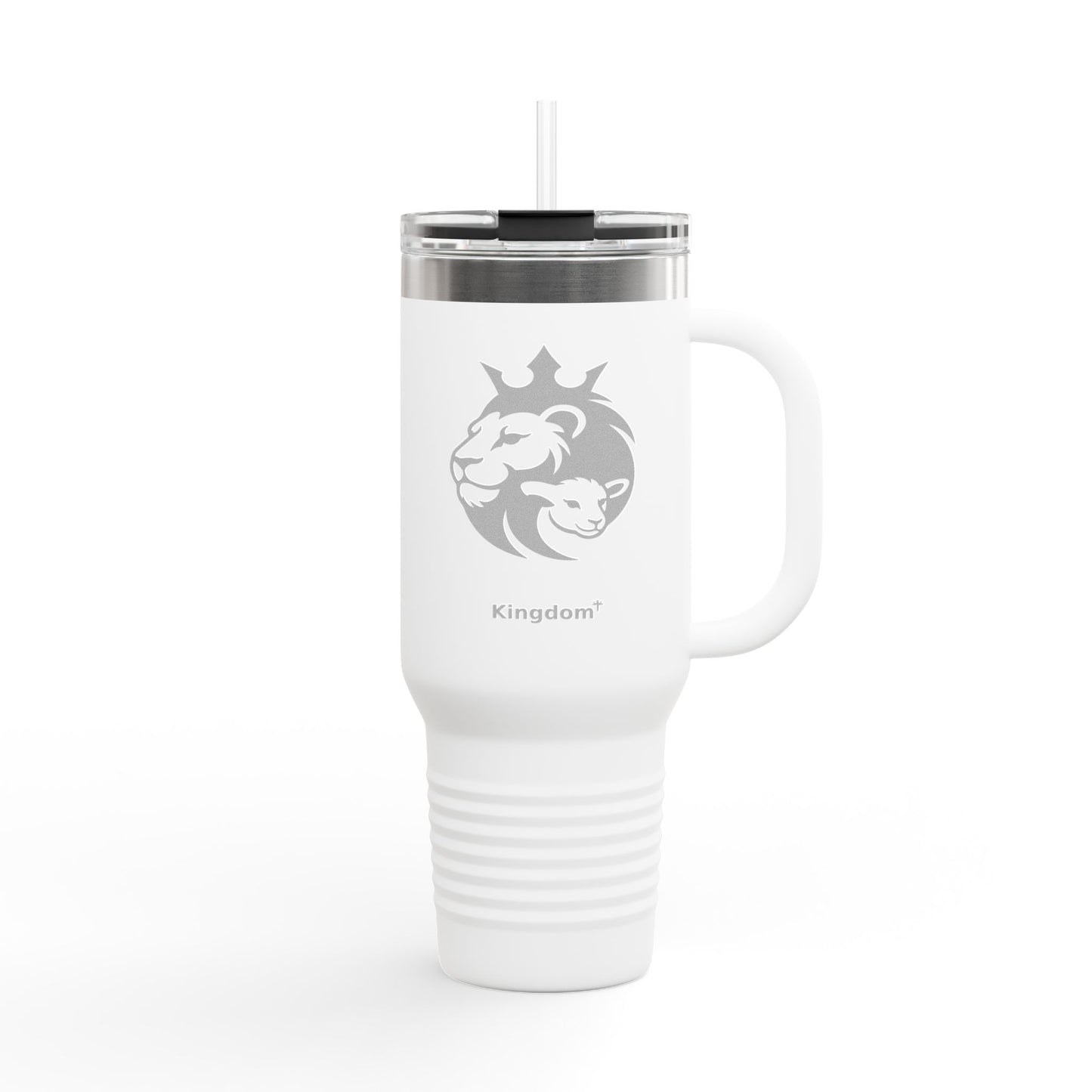 Engraved "Lion and The Lamb" Insulated White Travel Mug, 40oz